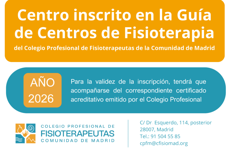Centro inscrito en el Colegio de fisioterapeutas de la Comunidad de Madrid